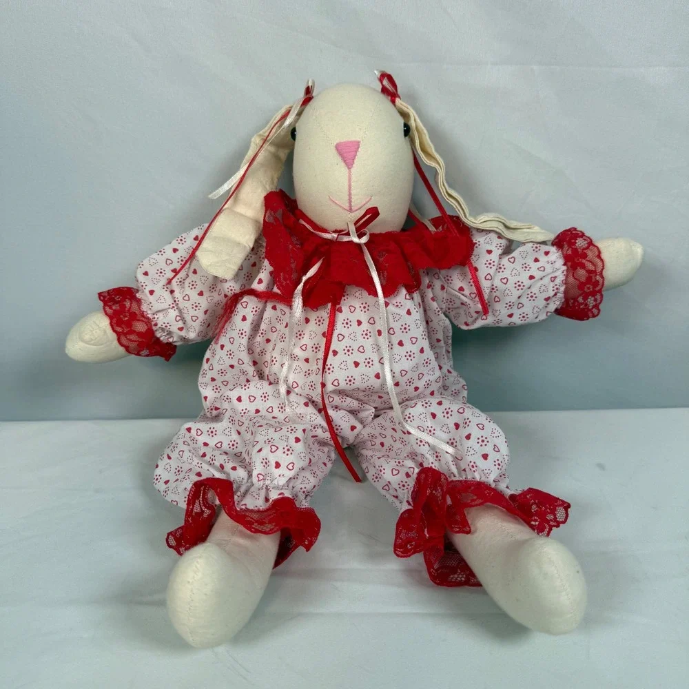 Vintage‎ Handmade Valentines Bunnies Rabbits Plush Stuffed Animal Decor 16